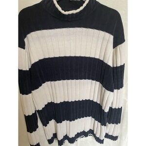Vintage PJ Mark Black Ivory Striped Mock Turtle Neck Sweater Size XL